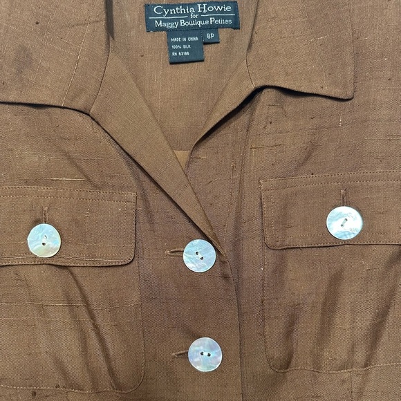 Cynthia Howie Silk Shirt Dress 8P Brown Button Front Vintage Career Midi - Picture 5 of 11